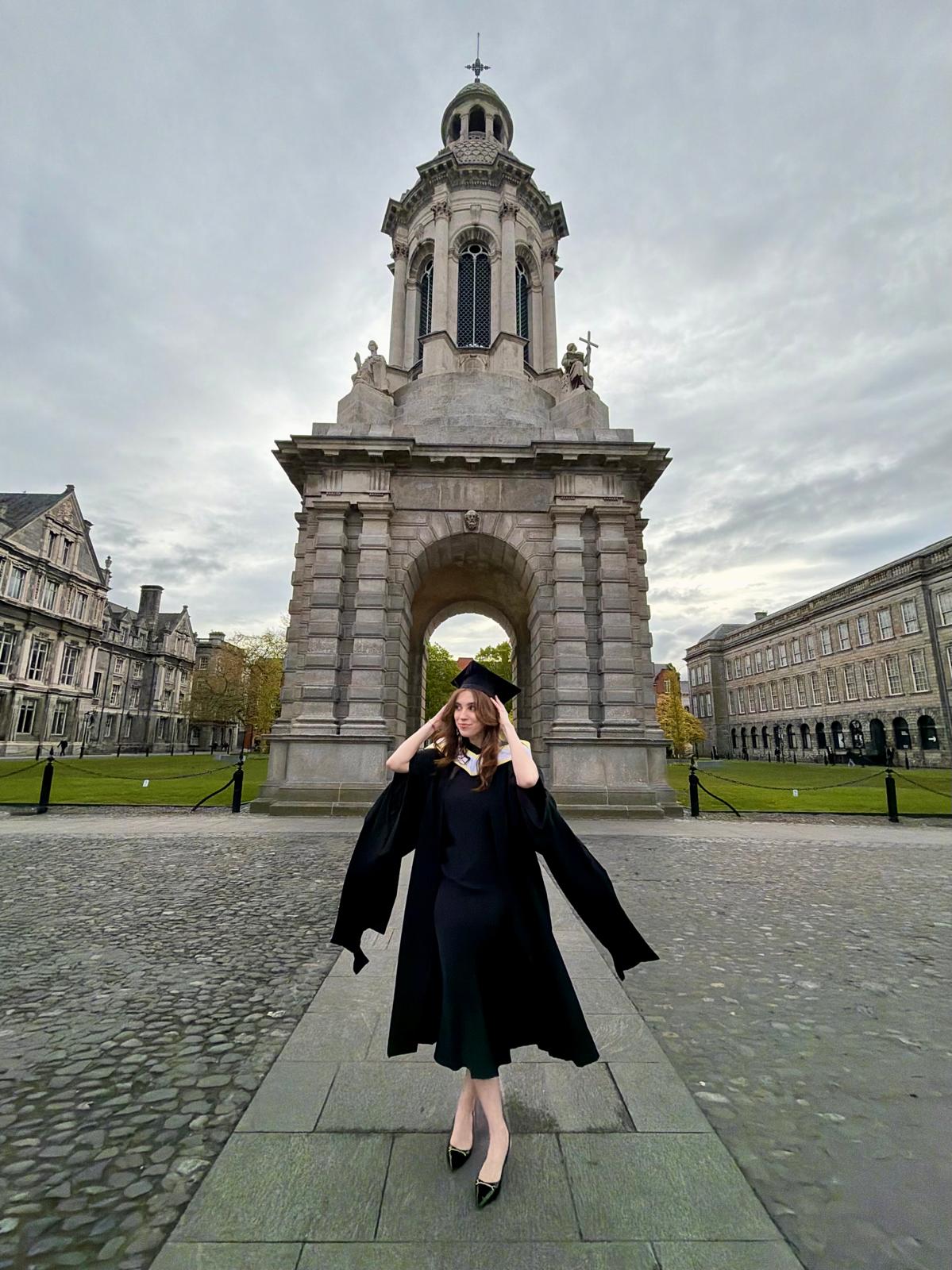 Graduation portrait at Trinity College Dublin.