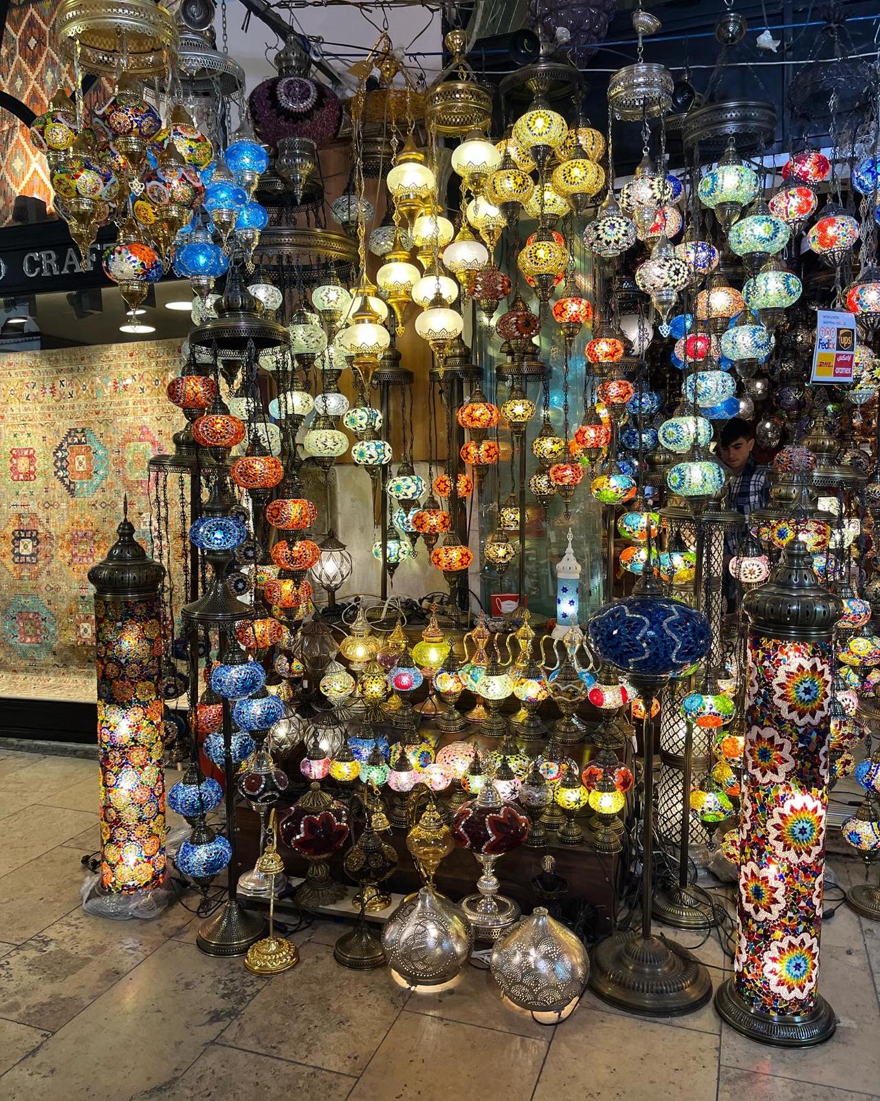 Colorful lamps displayed in the Grand Bazaar in Istanbul.